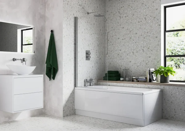 Novello 800 x 1400mm Radius Bath Screen (6mm) - Chrome