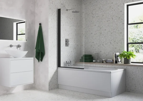 Novello 800 x 1500mm Single Straight Bath Screen (6mm) - Black