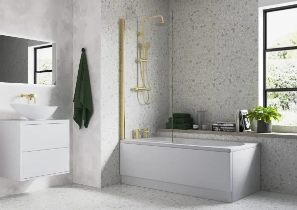 Novello 800 x 1400mm Square Bath Screen (6mm) - Brushed Brass