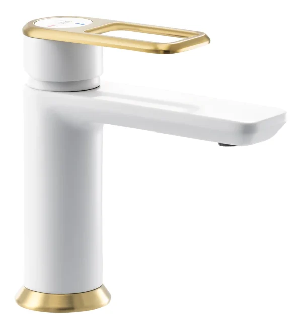Abode Levarto Basin Mixer - Matt White & Brass