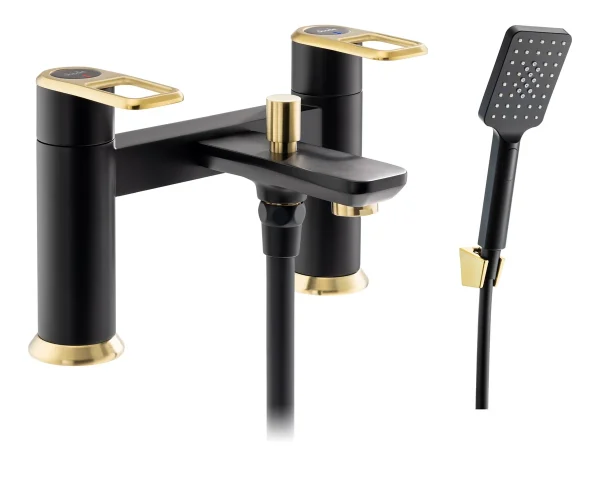 Abode Levarto Deck Mounted Bath Shower Mixer - Matt Black & Brass