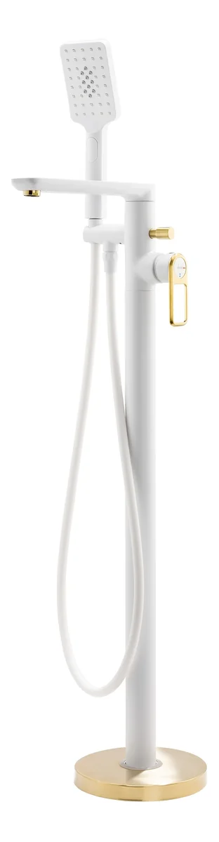 Abode Levarto Floor Standing Bath Shower Mixer - Matt White & Brass