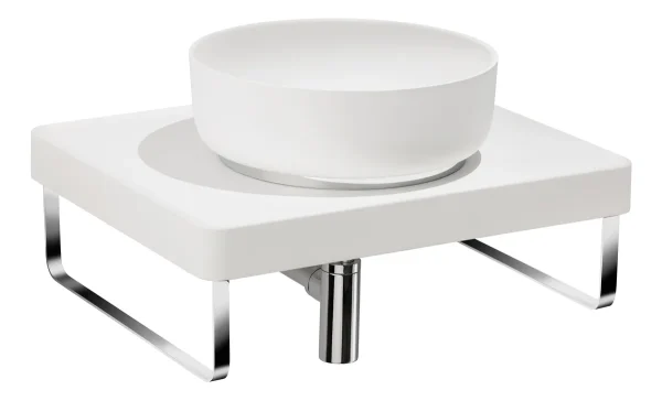 Abode Tableau/Cava Shelf & Round Basin Set - Chalk White w/Chrome Finishes