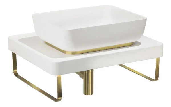 Abode Tableau/Cava Shelf & Tablet Basin Set - Chalk White w/Brushed Brass Finishes