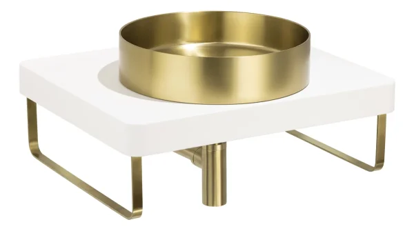 Abode Tableau/Iox Shelf & Round Basin Set - Chalk White w/Brushed Brass Finishes