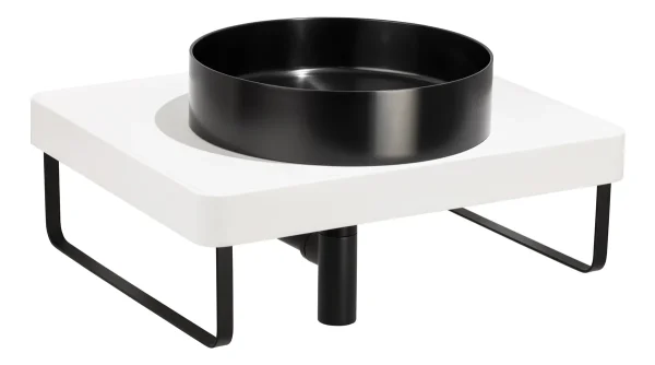 Abode Tableau/Iox Shelf & Round Basin Set - Chalk White w/Matt Black Finishes