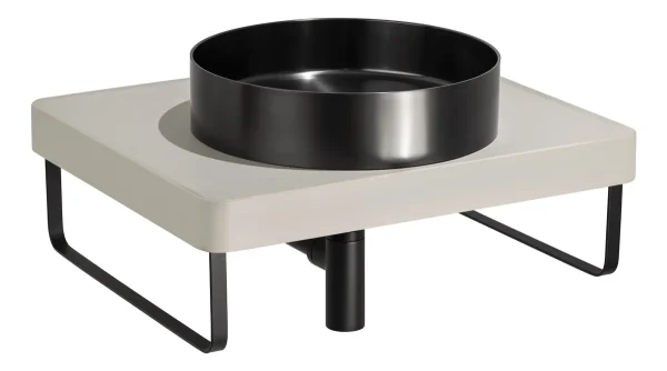 Abode Tableau/Iox Shelf & Round Basin Set - Pebble Grey w/Matt Black Finishes