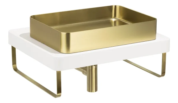 Abode Tableau/Iox Shelf & Tablet Basin Set - Chalk White w/Brushed Brass Finishes