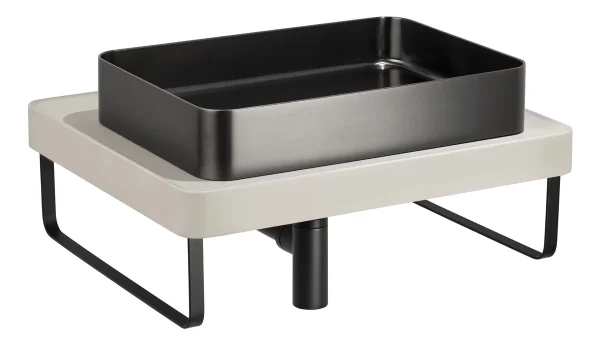 Abode Tableau/Iox Shelf & Tablet Basin Set - Pebble Grey w/Matt Black Finishes