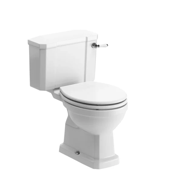 Novello Bravix Close Coupled Wc & Satin White Wood Effect Seat W/Br.Brass Finishes