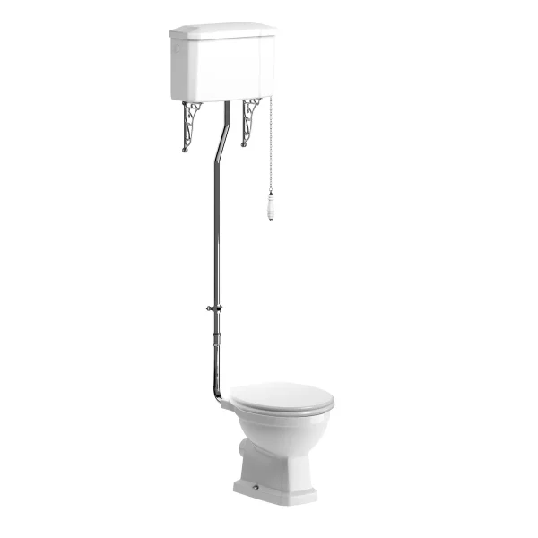 Novello Bravix High Level Wc & Satin White Wood Effect Seat W/Br.Brass Finishes
