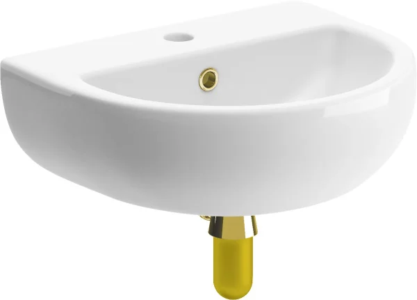 Novello Celeron 450 x 400mm 1TH Cloakroom Basin & Brushed Brass Bottle Trap