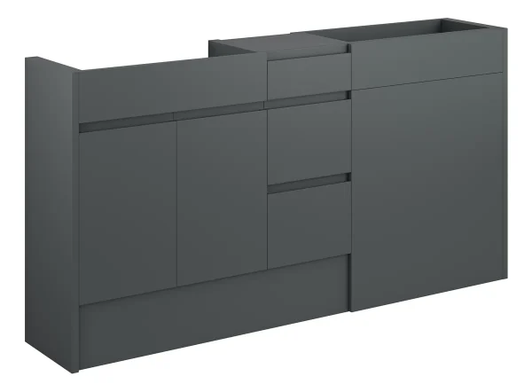 Novello Eonira 1536mm Standard Basin, Wc & 3 Drawer Unit Pack - Matt Graphite Grey (Oak Cab)