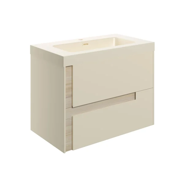 Novello Flarix 805mm Wall Hung 2 Drawer Basin Unit & 1TH Co-Ordinating Basin - Matt Cotton & Oak Effect