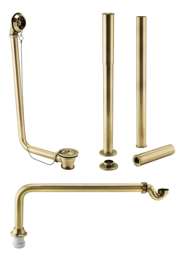 Novello Exposed Bath Plug & Chain Waste W/Pipe Shrouds - Brushed Brass