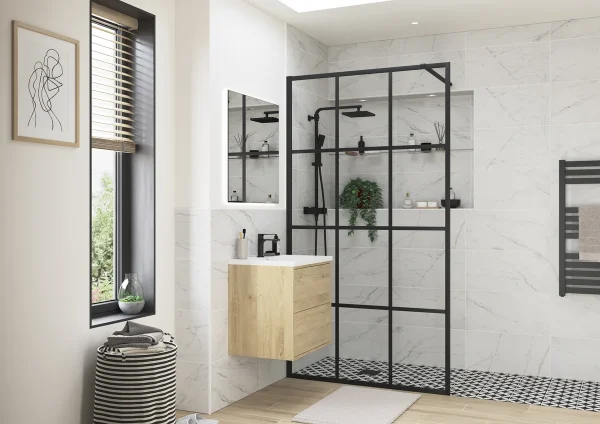 Poseidon Kavora 800mm Framed Wetroom Panel - Black
