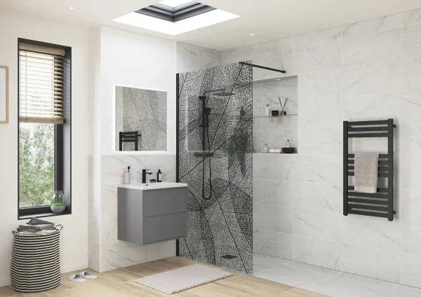 Poseidon Kavora 1200mm Leaf Design Wetroom Panel - Black