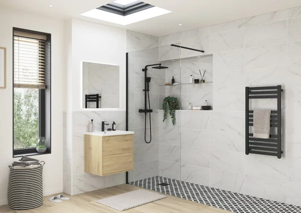 Poseidon Kavora 800mm Wetroom Panel & Support Bar - Black