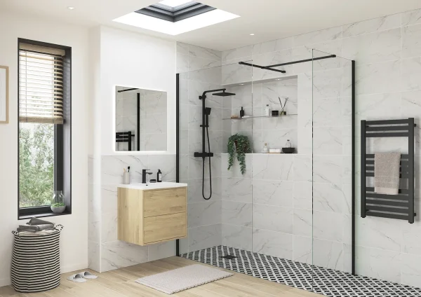 Poseidon Kavora 900mm Wetroom Side Panel & Arm - Black
