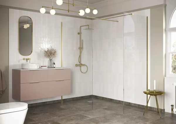 Poseidon Kavora 800mm Wetroom Side Panel & Arm - Brushed Brass