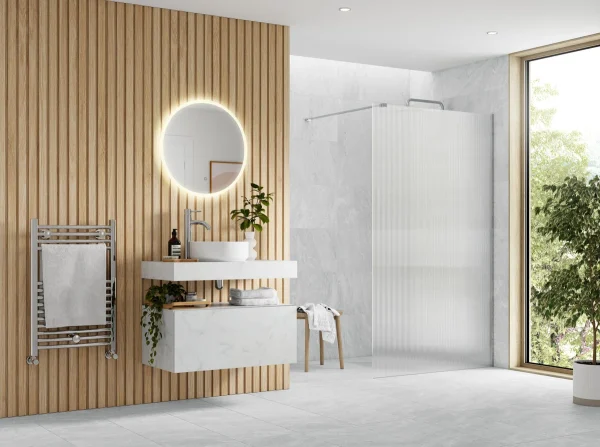 Poseidon Kavora 1000mm Fluted Wetroom Panel & Support Bar - Chrome