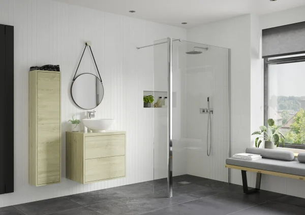 Poseidon Kavora Optional 1950 x 300 x 8mm Rotatable Wetroom Panel (Full Hinge) - Chrome