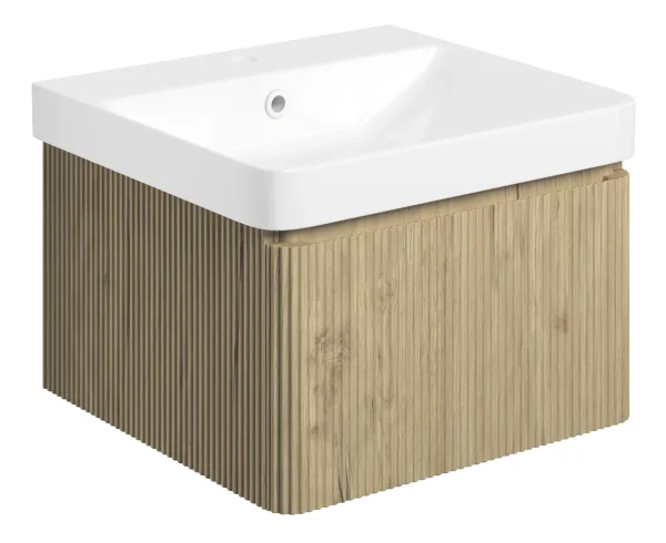 Novello Kenvra 500mm Wall Hung 1 Drawer Basin Unit & Basin - Textured Oak