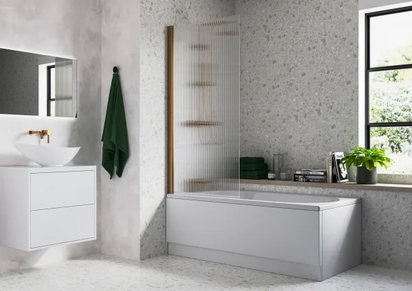 Novello Fluted 800 x 1500mm Single Straight Bath Screen (5mm) - Brushed Bronze