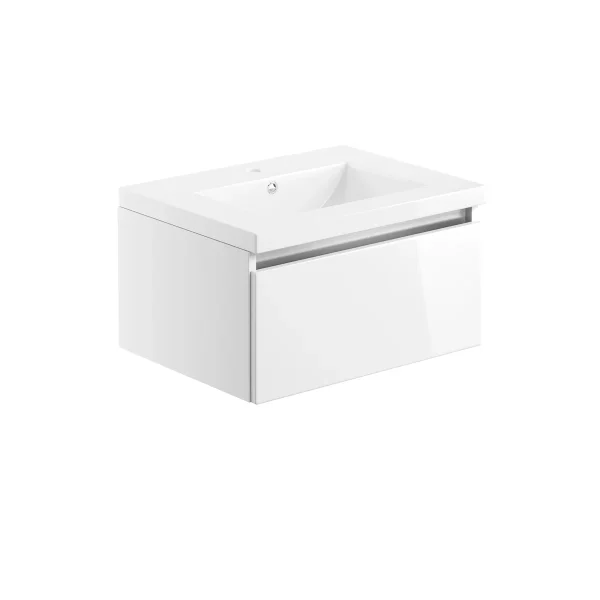 Novello Lexira 615mm 1 Drawer Wall Hung Basin Unit Inc. Basin - White Gloss