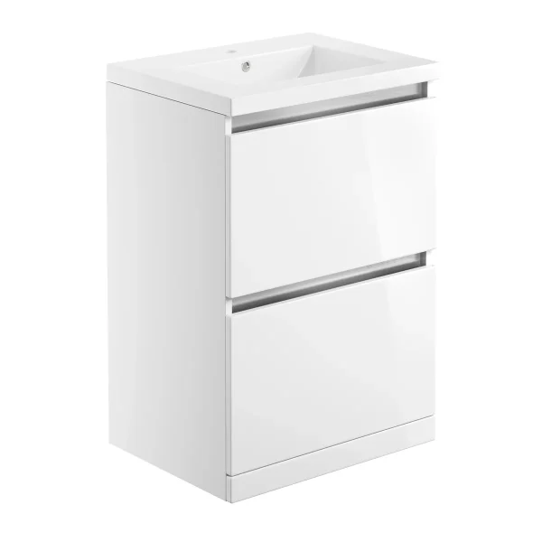 Novello Lexira 615mm 2 Drawer Floor Standing Basin Unit Inc. Basin - White Gloss
