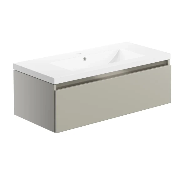 Novello Lexira 815mm 1 Drawer Wall Hung Basin Unit Inc. Basin - Matt Latte