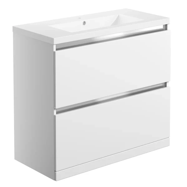 Novello Lexira 815mm 2 Drawer Floor Standing Basin Unit Inc. Basin - White Gloss