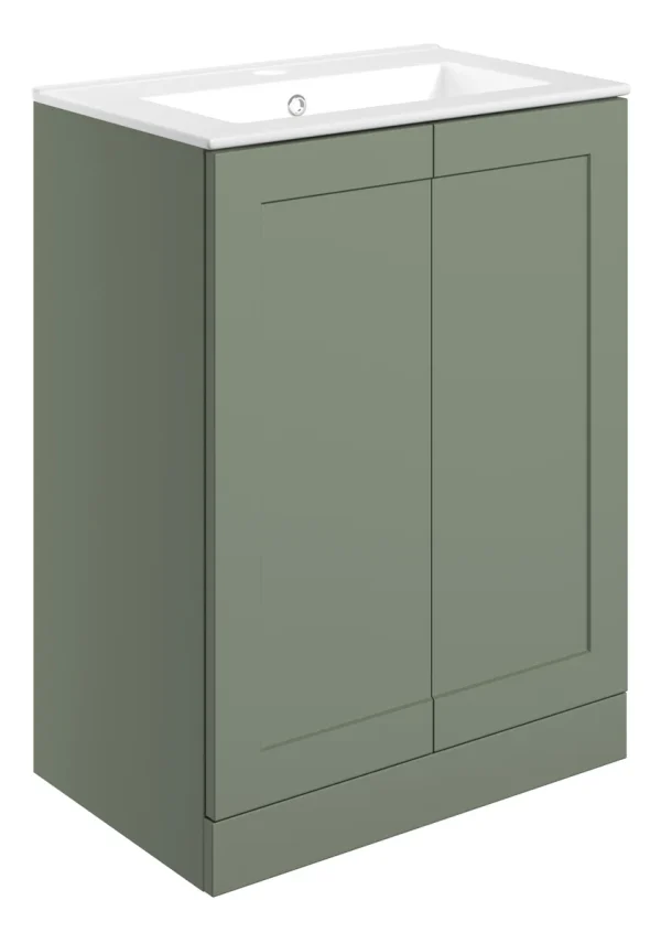 Novello Olvexa 615mm Floor Standing 2 Door Basin Unit & Basin - Matt Reed Green