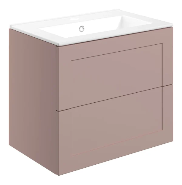 Novello Olvexa 615mm Wall Hung 2 Drawer Basin Unit & Basin - Matt Peony