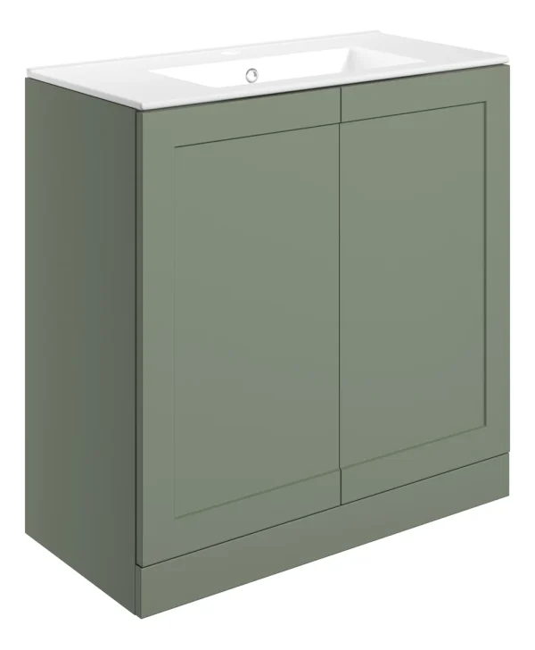Novello Olvexa 815mm Floor Standing 2 Door Basin Unit & Basin - Matt Reed Green