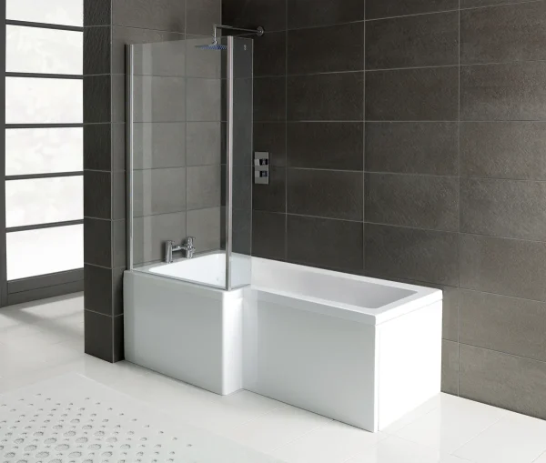 Novello L-Shape 1700 x 700-850 x 410mm 0TH Shower Bath, Panel & Screen (Lh)