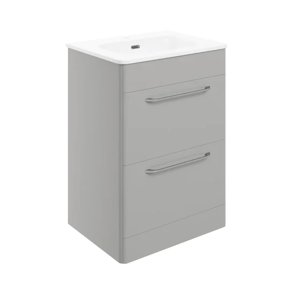 Novello Plexora 610mm 2 Drawer Floor Unit & Basin - Grey Gloss