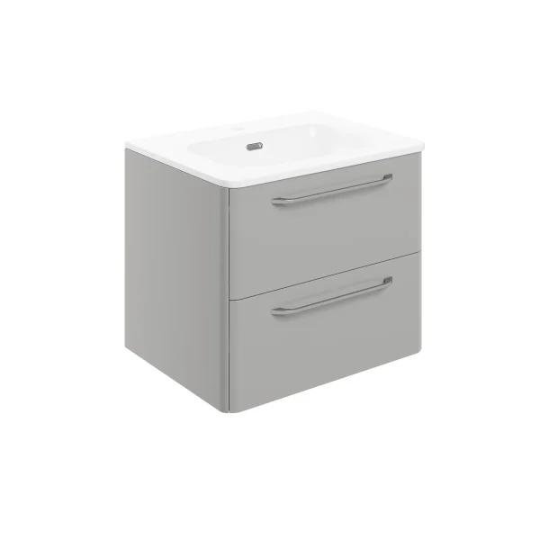 Novello Plexora 610mm 2 Drawer Wall Unit & Basin - Grey Gloss