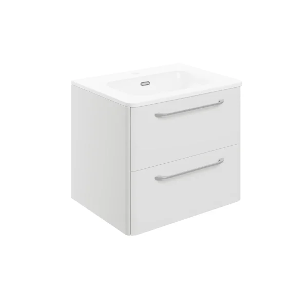 Novello Plexora 610mm 2 Drawer Wall Unit & Basin - White Gloss