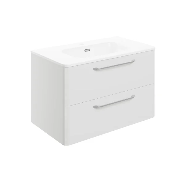 Novello Plexora 810mm 2 Drawer Wall Unit & Basin - White Gloss
