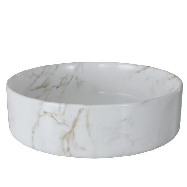 Novello Selvra 355mm Ceramic Round Washbowl & Waste - Marble Effect