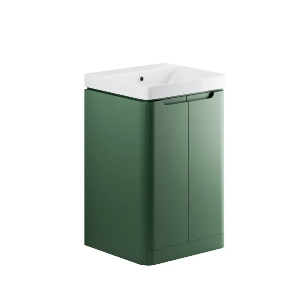 Novello Talvex 500mm 2 Door Floor Standing Cloakroom Basin Unit - Matt Sage Green