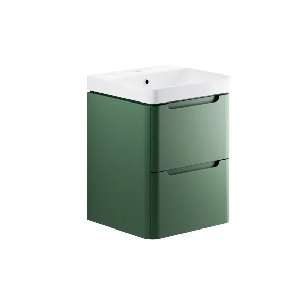 Novello Talvex 500mm 2 Drawer Wall Hung Cloakroom Basin Unit - Matt Sage Green