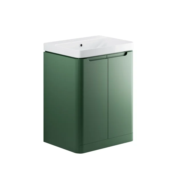 Novello Talvex 605mm 2 Door Floor Standing Basin Unit - Matt Sage Green