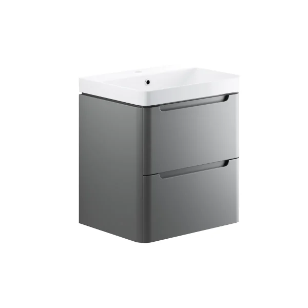 Novello Talvex 605mm 2 Drawer Wall Hung Basin Unit - Matt Grey