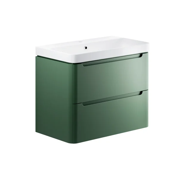 Novello Talvex 805mm 2 Drawer Wall Hung Basin Unit - Matt Sage Green
