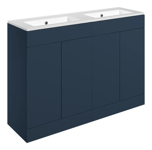 Novello Xalvex 1210mm Floor Standing 4 Door Basin Unit & 0TH Basin - Matt Deep Blue