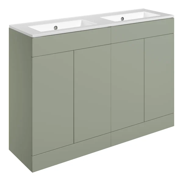 Novello Xalvex 1210mm Floor Standing 4 Door Basin Unit & 0TH Basin - Matt Olive Green