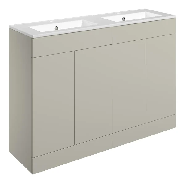Novello Xalvex 1210mm Floor Standing 4 Door Basin Unit & 2TH Basin - Matt Latte
