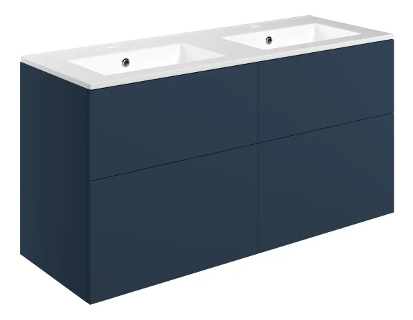 Novello Xalvex 1210mm Wall Hung 4 Drawer Basin Unit & 2TH Basin - Matt Deep Blue